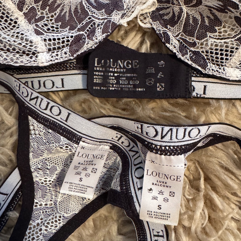 Lounge Underwear Luxe Balcony Bra and Thong SET White Black - Picture 3 of 3